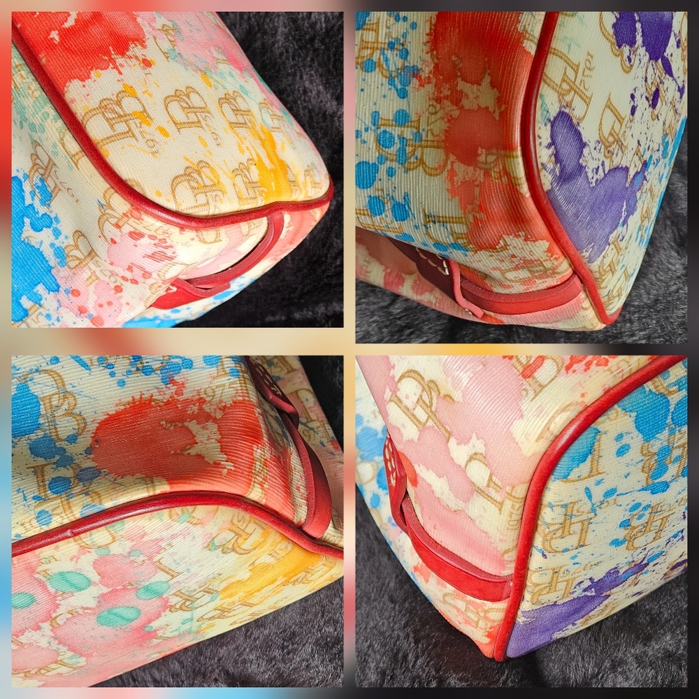 Dooney & Bourke Multicolor Splat Print Drawstring Tote with Red Trim - Picture 5 of 9
